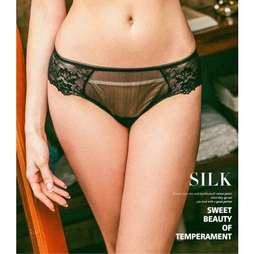 100% Silk lance sexy black T-backSexy Lace Panties Women Transparent Heart Low-Waist Underpant Hollow Out Thong Female Seamless