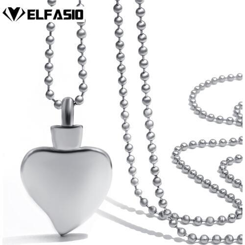 Womens Girls Silver Plain Heart Cremation Keepsake Memorial Urn Stainless Steel Pendant Necklace Chain Jewelry UP032