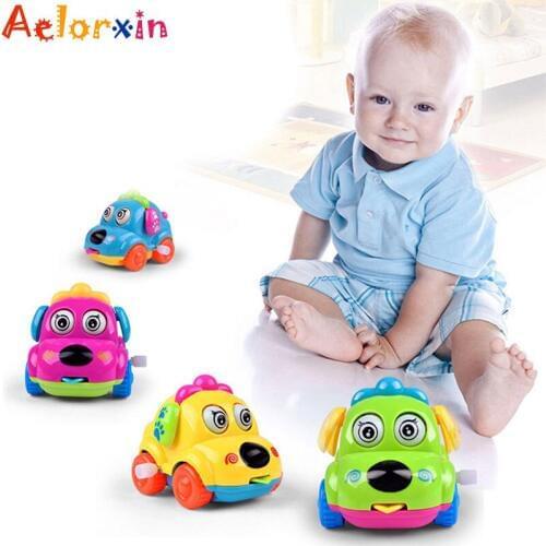 1Pcs Random Color Cartoon Animal Dog Wind Up Toys Running Car Clockwork Toys Classic Toy Newborn Spring Toy Vintage Cars Wind