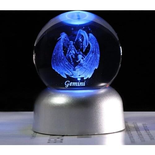 3D Gemini Zodiac Constellations Crystal Ball Laser Engraved Home Decoration Star Signs Sphere Horoscope Glass Globe