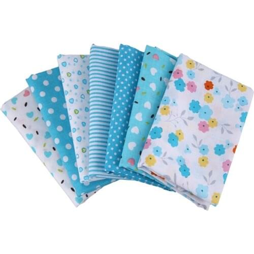7Pcs 50cm*50cm Cotton Small Floral Plain Printed Cotton Fabric for Cloth Sewing Patchwork Quilting Handmade Diy Textiles(Light b