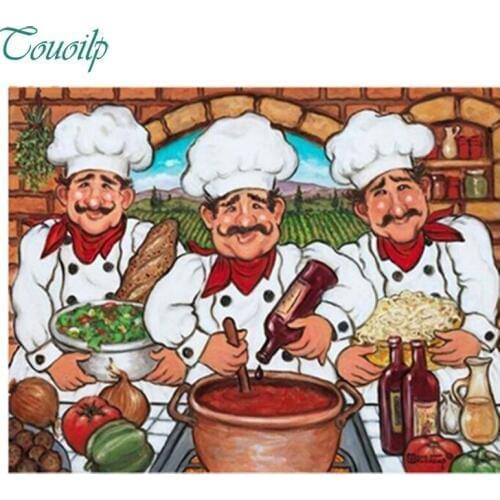 Touoilp Diamond Painting Food, Restaurant Decoration, Italian Chef, Diamond Embroidery Full Diamond Art Mosaic Home Decoration A