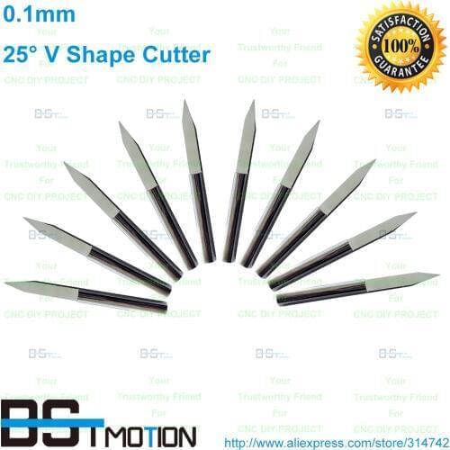 Free shipping 3.175mm Shank 25 Degree 0.1mm V Shape Flat Bottom Carbide PCB Engraving 0.10mm CNC Engraving Tool Cutting Bit