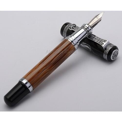 Duke Great Confucius Natural Bamboo Metal Embossed Pattern Fountain Pen Iridium Medium Nib 0.7mm Ink Fountain Pen