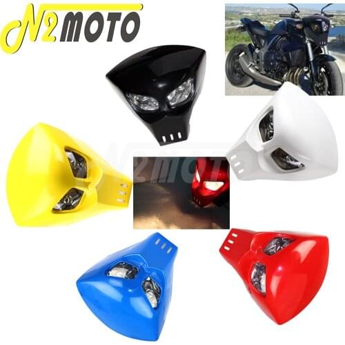 For Yamaha Honda Kawasaki Suzuki Street Bike Red Skull Headlight 12V Motorcycle Headlamp Custom Head Light Fairing 5 Colors
