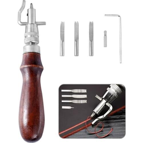 Imzay Leather Groover Tool (red), 7 in 1 Pro Adjustable Stitching Groover and Creasing Edge Beveler, Leathercraft Kits