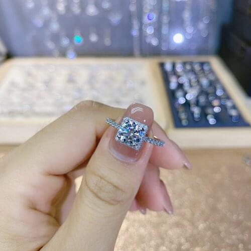 Moissanite rings jewelry diamond 1ct S925 Silver rhodium plated for women engagement wedding party anniversary gift