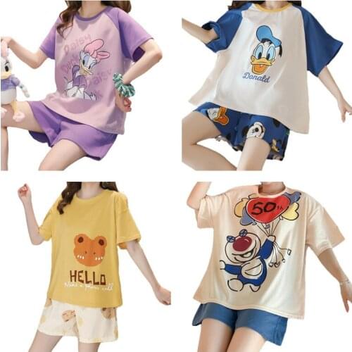 Disney Mickey Mouse Pajamas Set Cartoon Anime Donald Duck Daisy Tiger Bear Girls Short Sleeve Shorts Loose Comfortable Clothes