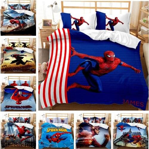 Disney Home Textile Cartoon Spiderman Brushed Quilt Cover Pillowcase Duvet Cover Sets Childrens Bedding Set
