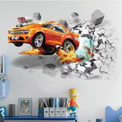 1pc Creative Football 3D Wall Stickers Basketball Broken Wall Art Decal Car Wall Poster Kids Room Decoration Boys Favors