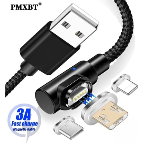 3A Magnetic Micro USB Type C Cable 90 Degree Elbow Fast Charging Data Cord For iPhone Xiaomi Mobile Phone Quick Charge USB Cable