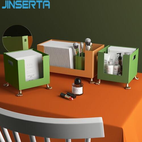JINSERTA Metal Cosmetic Storage Box Large Capacity Makeup Skincare Mask Organizer Luxury Iron Desktop Sundries Decorative Box