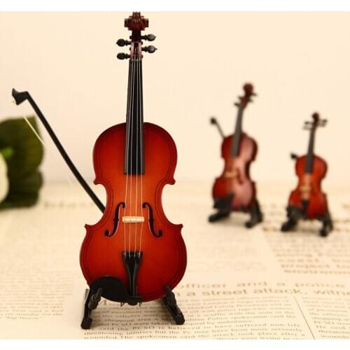 Mini Miniature Violin Model Replica with Stand and Case Mini Musical Instrument Ornaments Decor Violin Model Sets