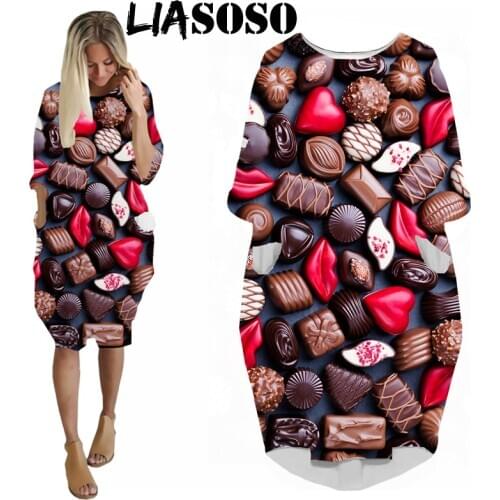 3D Print Fashion Funny Shirt Rock Cake Food Candy New Harajuku Donut Women Anime Gown Logo Girl Clothing Long-Sleeved Dress A131