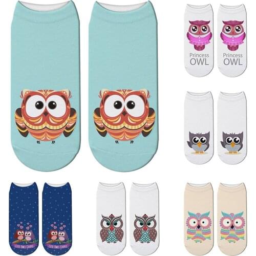 Fashion 3D Printed Women Happy Socks Creative Funny Mini Pattern Cute Owl Harajuku Cotton Crew Unisex Socks Girl Christmas Gift