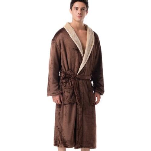 Autumn Winter New Color Contrast Flannel Spa Robe Men Pajamas Male Coral Fleece Nightgown Kimono Bathrobe Home Clothes Sleepwear