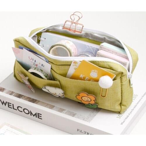 New Creative Pencil Case Set With 3 Cute Badge Large Capacity Pencil Case Pen Holder for Student Gift School Stationery Supplies