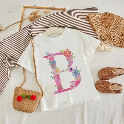 Toddler Clothes T-shirt Fashion Pink Alphabet Girls Tshirt Harajuku Boy Tshirt Flowers Element Nice Round Neck Kids Tshirt