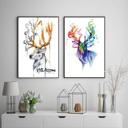 Deer Splash Watercolor Style Wall Art Canvas Painting Poster For Home Decor Posters And Prints Unframed Decorative Pictures
