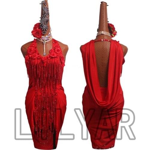 Latin Dance Dress Latin Skirt Competition Dress Costumes Performing Dress Practice Skirt Customize Adult Kids Lady Red Lunba Cha