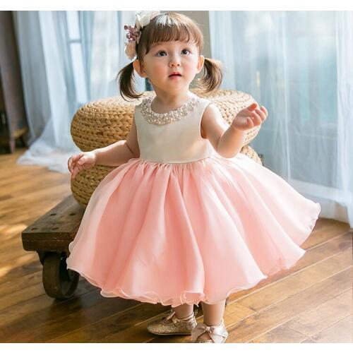 High Quality Baby Girl Dress Pink Chiffon Baptism Dress for Girl Infant 1 Year Birthday Dress for Christening Gowns 6-24M