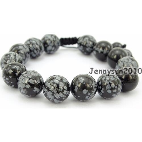 Handmade 12mm Adjustable Natural Snowflake Gems Stone Round Beads Bracelet Healing Reiki 5 Strands/Pack
