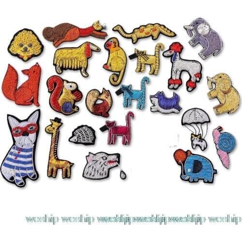 DIY New 3D Hand embroidery badges Animal/fox/Monkey/Dinosaur Embroiderd metal wire applique for Coat Trousers Bag Brooch