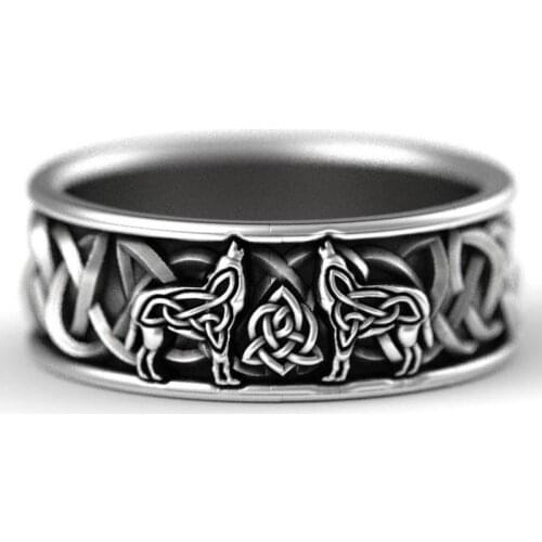 Norse Mythology Fenrisulfr Rings for Men Retro Viking Celtic Knot Totem Ring Punk Style Rock Party Jewelry