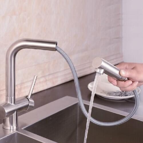 304 stainless steel faucet multifunctional rotating pull type hot and cold water faucet