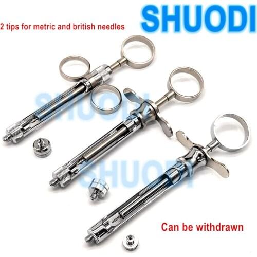 Stainless Steel Dental INTRALIGAMENTAL Syringe Dentist Surgical Instrument Cavity Injection Tool with Two tips Tapered Conical