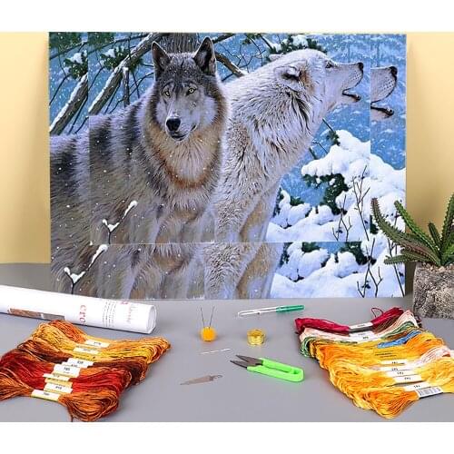 Wolf Animal Printed Fabric 11CT Cross Stitch DIY Embroidery Set DMC Threads Sewing Handicraft Craft Handmade Mulina Room Sales