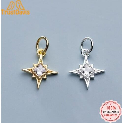 TrustDavis Real 925 Sterling Silver Personality Fashion Sweet Star CZ Charm Pendant Handmade DIY Accessories Fine Jewelry DZ409