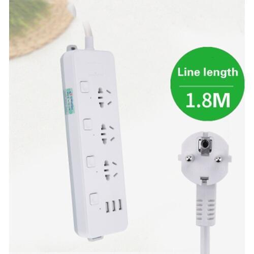 Smart Home Power Strip Electrical Socket Plug With 3 USB Ports Power Extender - 1.8M/2.8M/5M Power Cord