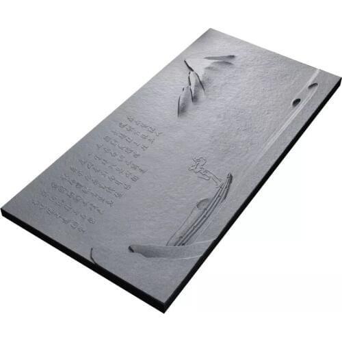 Weighted tea tray black stone tea table handmade carved serving tray mountain relief large tea boat water draining pipe ball