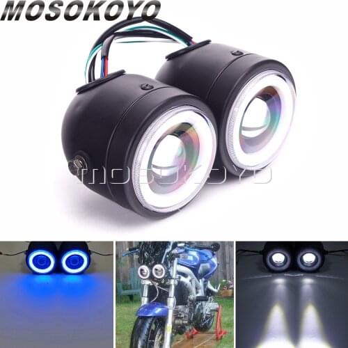 Street Motorcycle LED Double Dual Round Lamp Headlight Hi/Lo Beam Light For Harley Softail Dyna Fat Boy FLSTF Cafe Racer Chopper