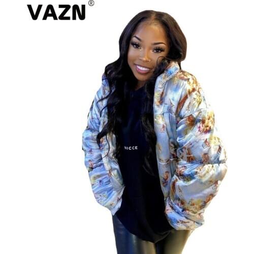 VAZN 2020 Winter High-end Down Jackets Overalls Casual Young Upsurge Print Full Sleeve High Waist Braid Short Women Outwears