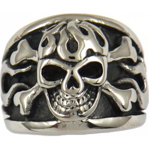 FANSSTEEL Stainless Steel Jewelry Cross Bone Flame Skull Biker Ring FSR11W79