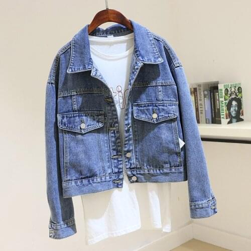 Korean Big Pocket Denim Jacket Women Student Outerwear 2021 Spring Autumn Harajuku Big size Loose Short Jeans Jacket Coat Female