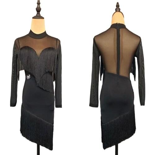 Fringe Latin Competition Dress Women Mesh Stage Costume Sexy Dresses Samba Dancewear Salsa Dance Outfit Designer Clothes JL3119