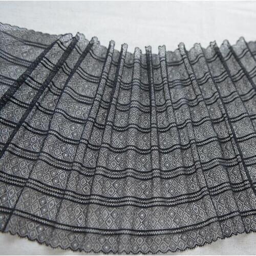 1 Meter Hair Decoration Wide Black Elastic Stretch Lace Trim Embroidered Wedding Dress Skirt Lace Trim 22cm Width