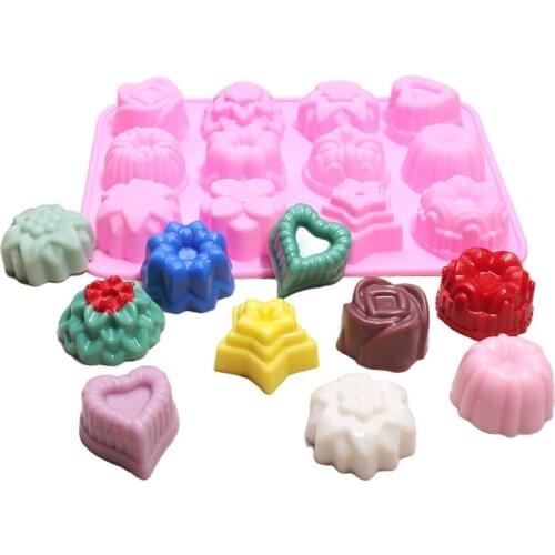 12 Grids Creative Cake Mould Flowers Plants Dessert Candy Pudding Jelly Silicone Mold DIY Pastry Bakeware Kitchen Accessories