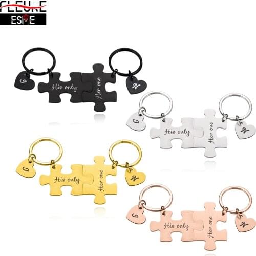 2PCS Customized Couple Keychain Personalized Jigsaw Shape Gift To Girlfriend Boyfriend Husband Wife Gifts for Men Women 2021 New