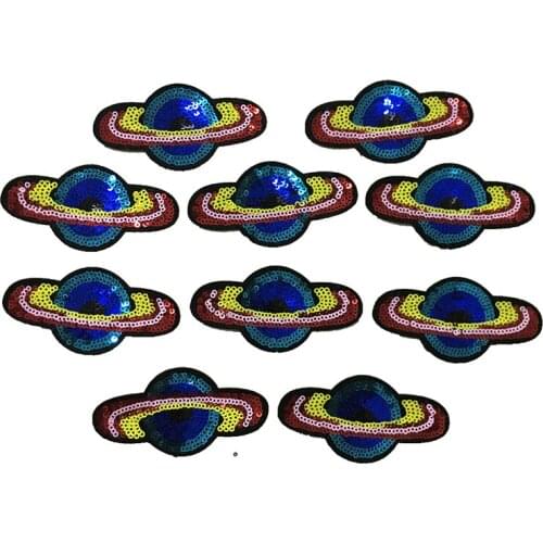 20pcs/lot Small UFO Sequined Sew Iron on Patch for Bags Scarf Hats Sequins Planet Patches DIY Sewing Decoration Accessories