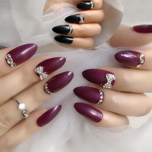 24pcs Fake Nails Ballerina Peeling Nails Long Pointed False Nail Art Skills Rhinestone Elegant Custom Press On Nail