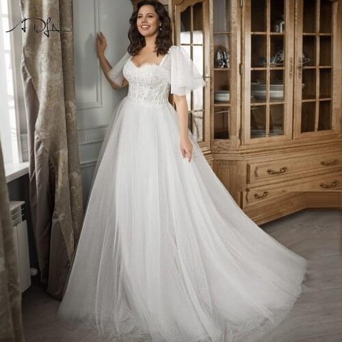 ADLN Plus Size Wedding Dress with Flare Sleeves Sweep Train A-line Bridal Gown Robe de Mariage 2021 Bride Dress
