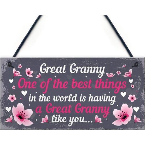 Meijiafei Great Granny Plaque Hanging Sign Grandparent Signs From Grandchildren Keepsake Birthday Christmas THANK YOU 10" X 5"