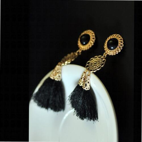 Grace Jun New Black and Red Color Vintage Style Tassel Clip on Earrings Wihtout Piercing for Women Party No Ear Hole Earrings
