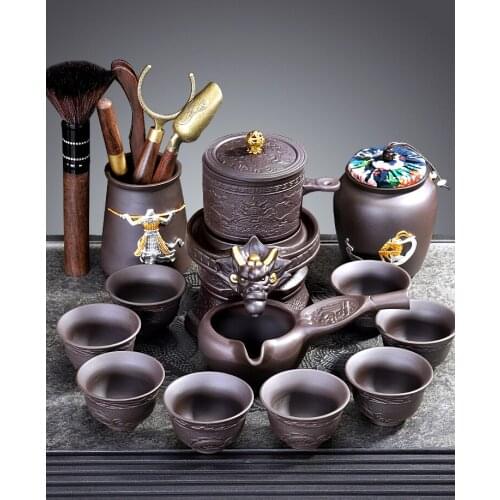 Kongfu Tea Set Purple Clay Vintage Simple Automatic Vintage Style Teapot Office Home Gift Box Bardak Seti Tea Service EI80TS
