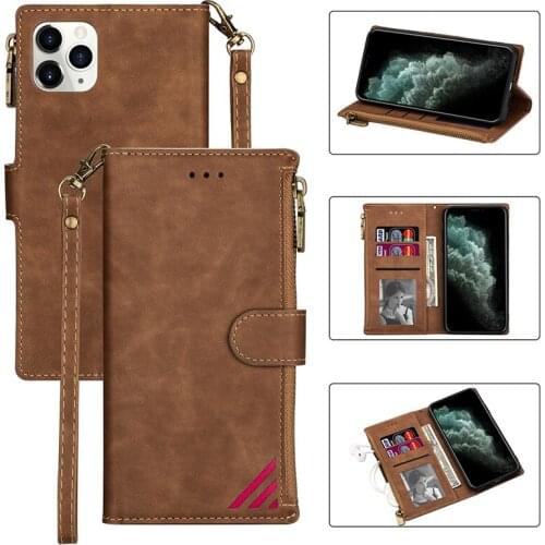 Zipper Wallet Case For iPhone 12 Pro Max SE 2020 Flip Leather Cover for iPhone 11 Pro Max X Xs Max XR 8 7 6 Plus Case With Strap