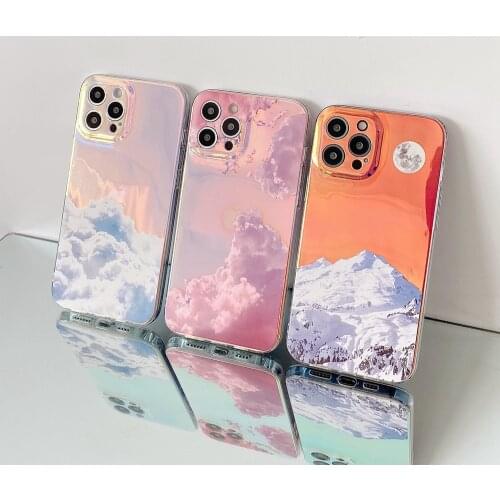 Tobebest Aurora Laser Snow Mountain Moon Fire Cloud Phone Case for iPhone 12 11 Pro Max X XS XR 7 8 Plus 12mini Soft Shell Cover